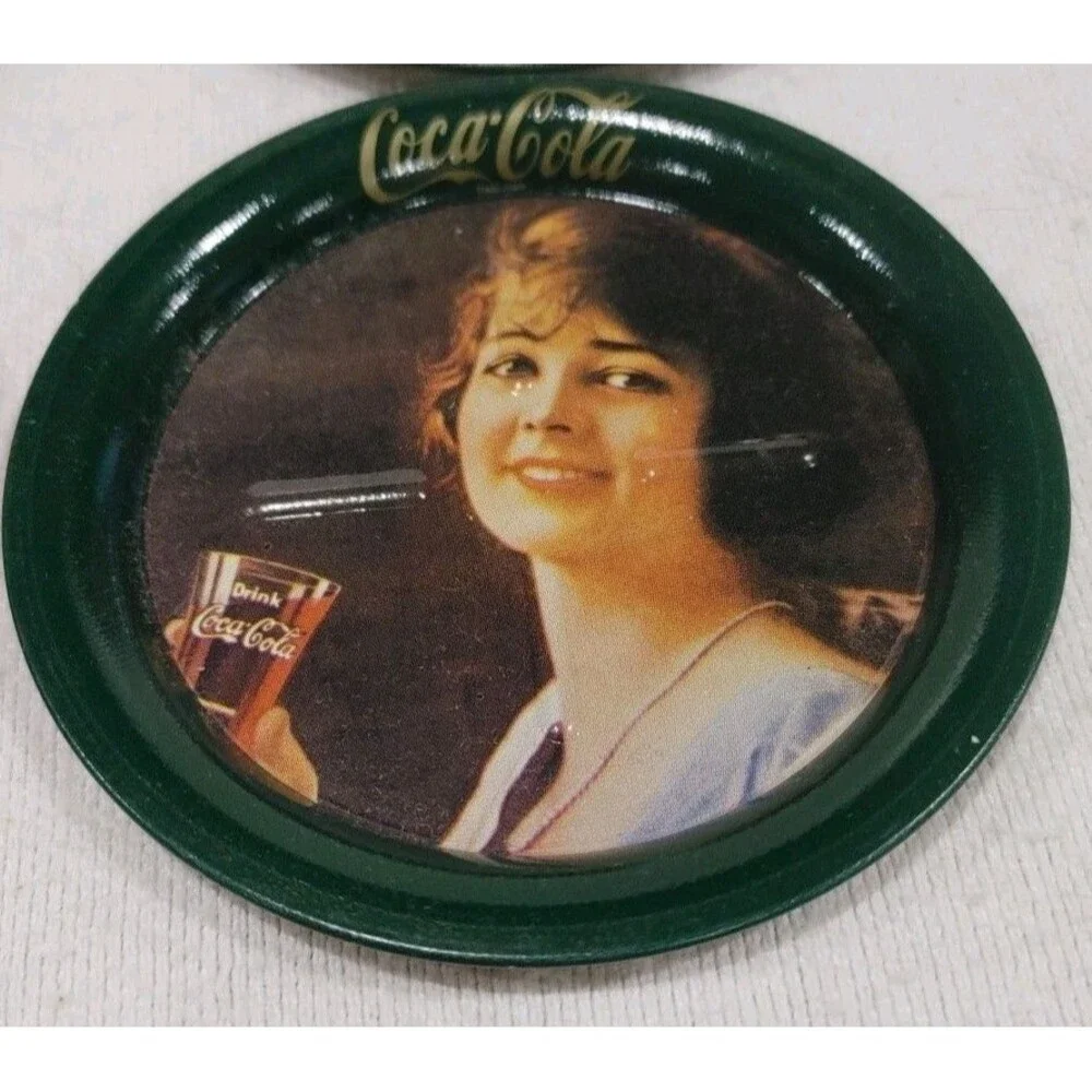 4 Coca-Cola Drink Coasters Set Vintage 1983 Display Ohio Art Advertising 3.5